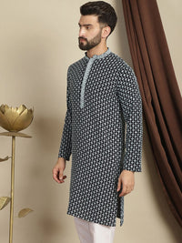 Anouk Geometric Printed Mandarin Collar Lengan Panjang Cotton Thread Work Kurta