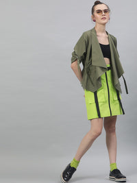 STREET 9 Women Fluorescent Green Solid Straight Pure Cotton Skirt