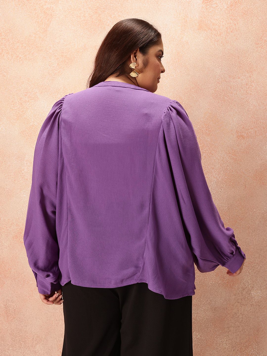 all about you Plus Size Puff Sleeves Shirt Style Longline Top