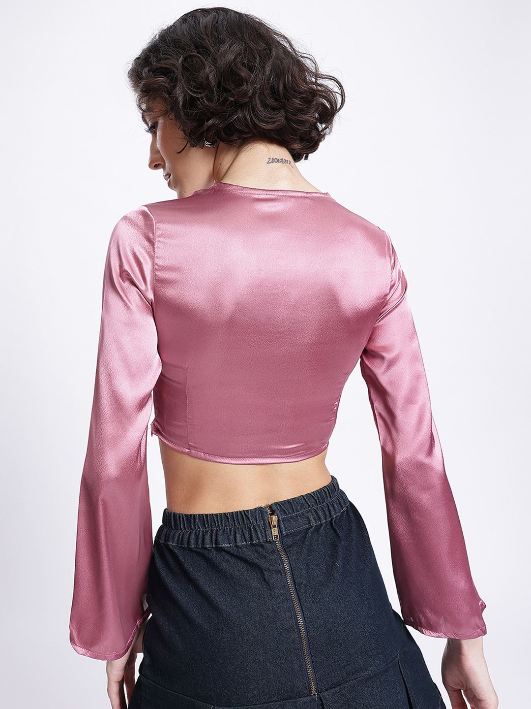 DressBerry Bell Euphoria Satin-Finish Fitted Crop Top