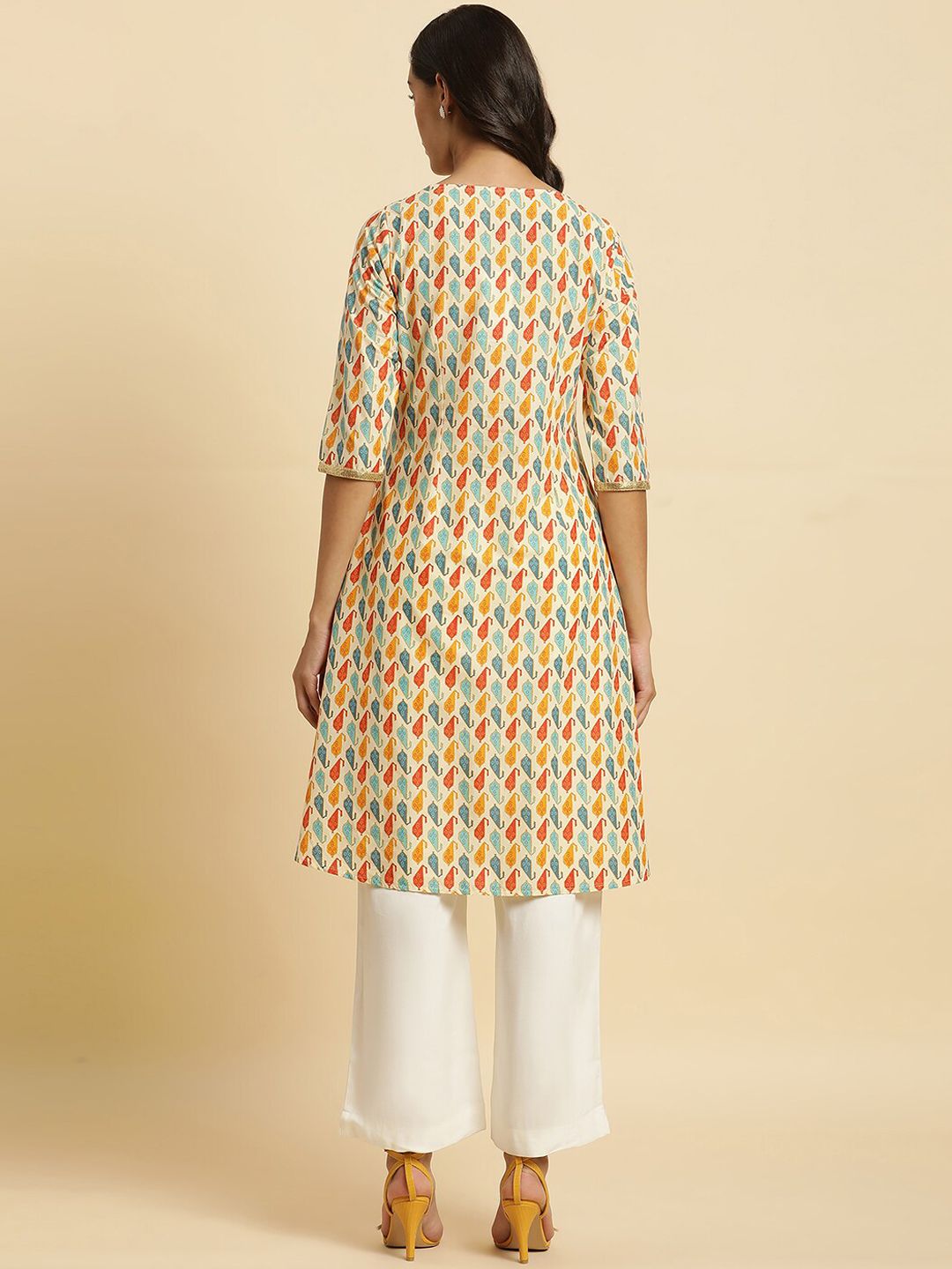 W Ethnic Motifs Printed Thread Work Pure Cotton A-Line Kurta