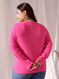 CURVY STREET Plus Size V-Neck Cotton T-shirt