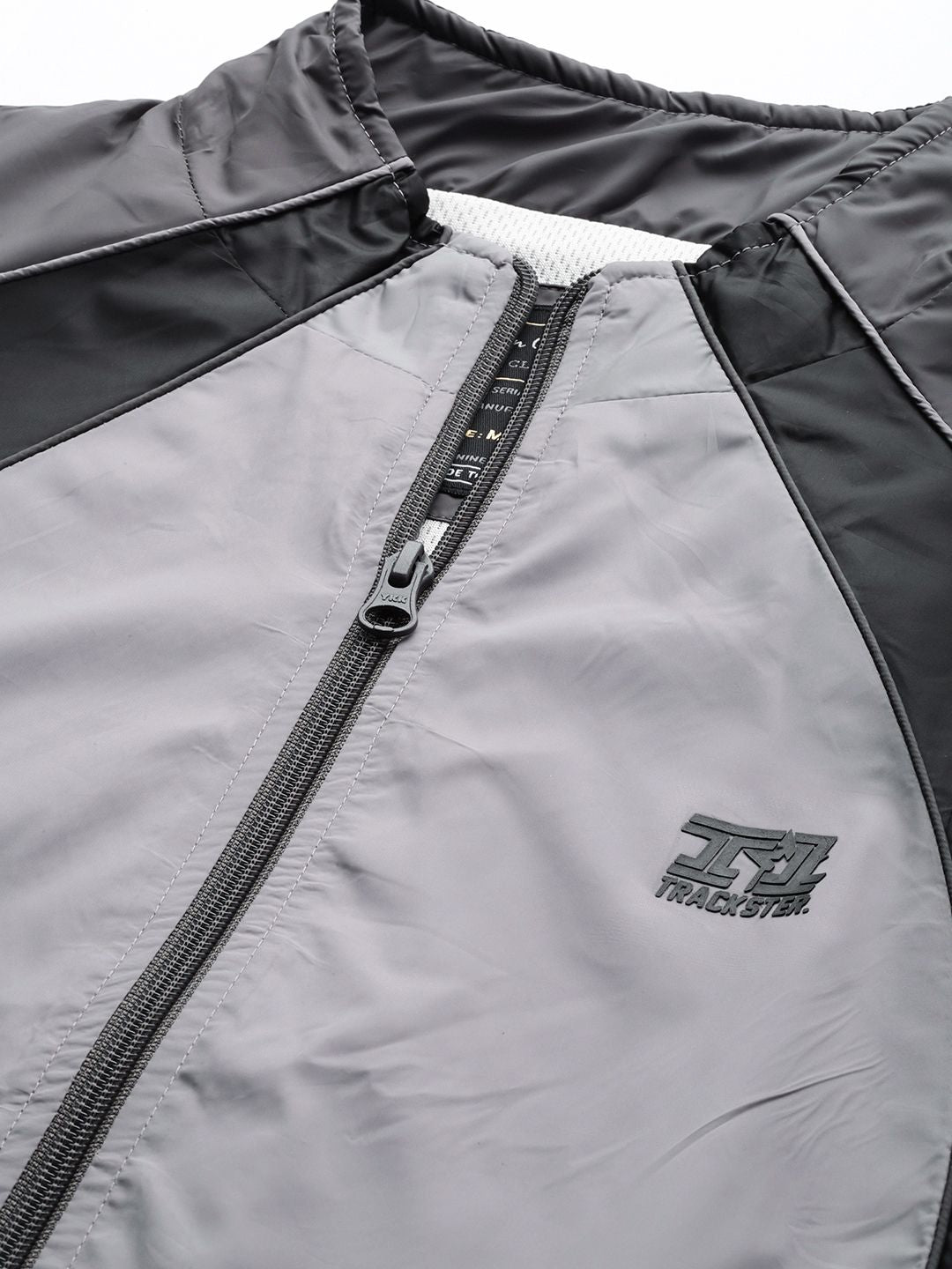 The Indian Garage Co Men Grey & Black Colourblocked Windcheater Jacket