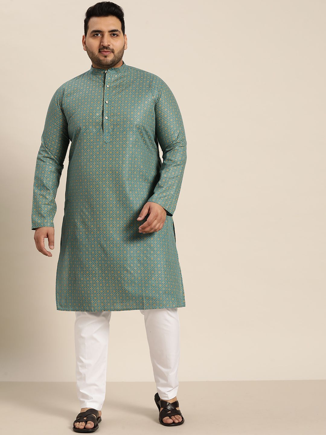 SOJANYA PLUS Lelaki Plus Size Motif Etnik Printed Kurta
