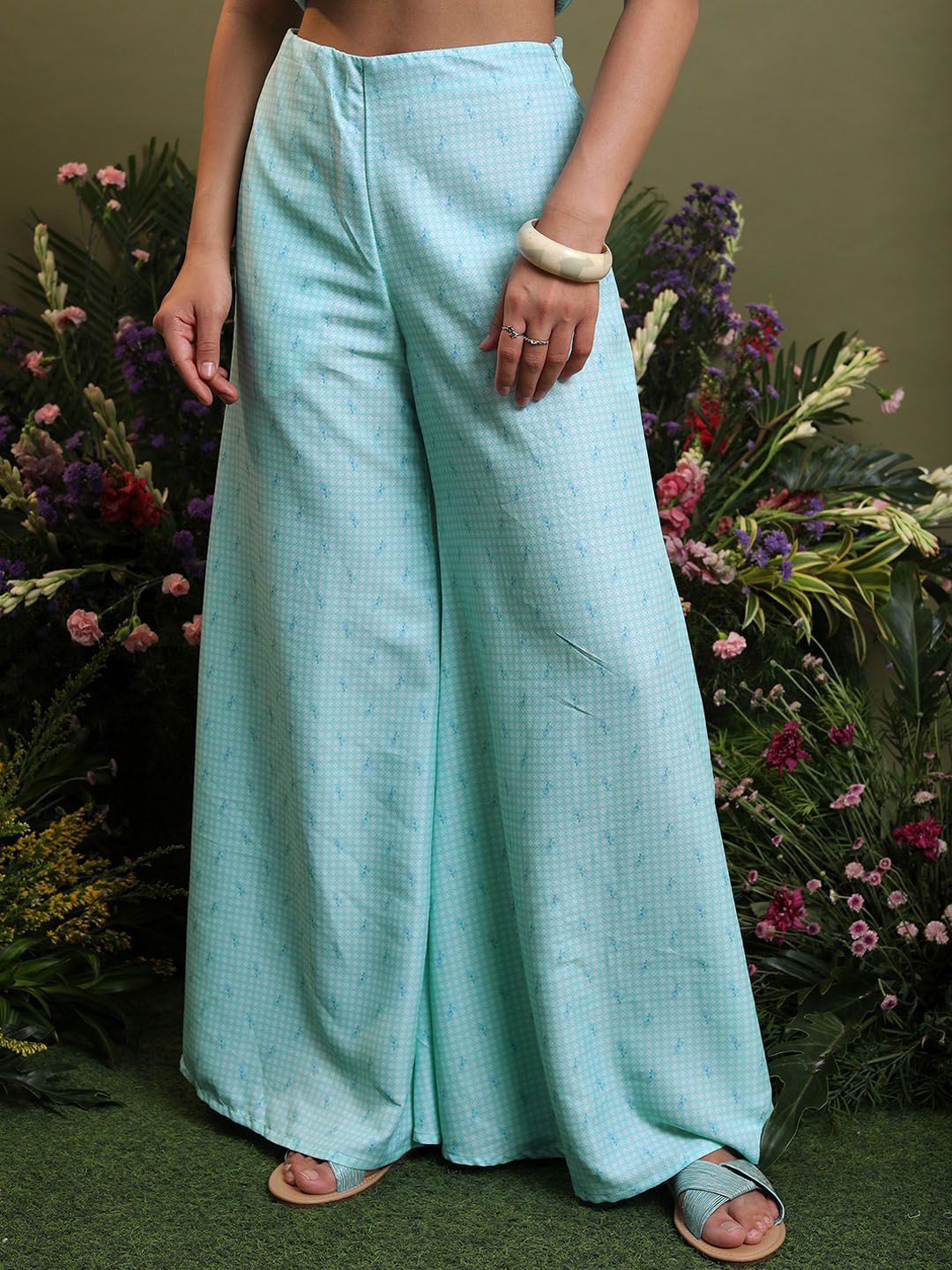Vishudh Blue Printed A-Line Top & Flared Palazzos