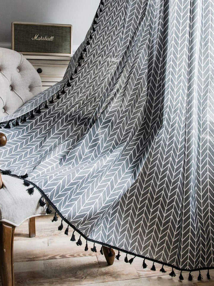 URBAN SPACE Boho Grey & White Geometric Printed Cotton Long Door Curtain
