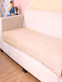 STITCHNEST Beige Self Design 2 Seater Sofa Cover