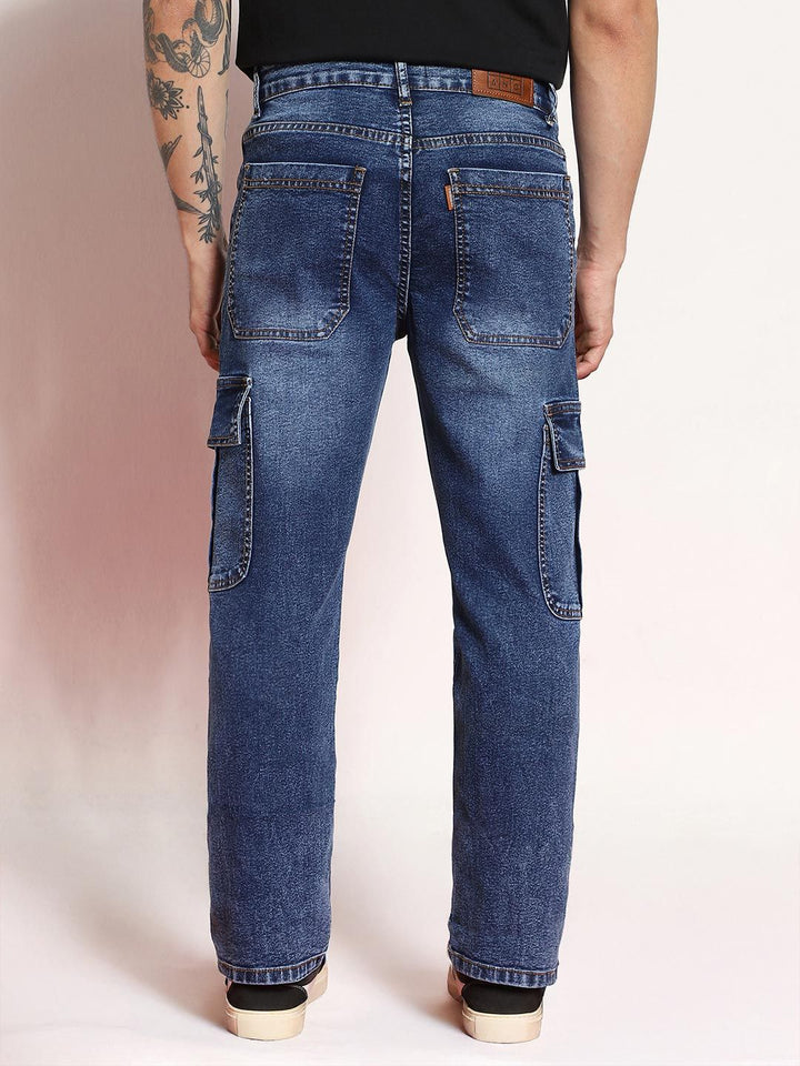 Urbano Fashion Men Blue Regular Fit Washed Cargo Jeans