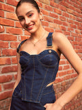 SASSAFRAS Navy Blue Denim Cotton Cropped Bustier Top