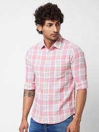 Spykar Spread Collar Lengan Panjang Kapas Memeriksa Baju Kasual