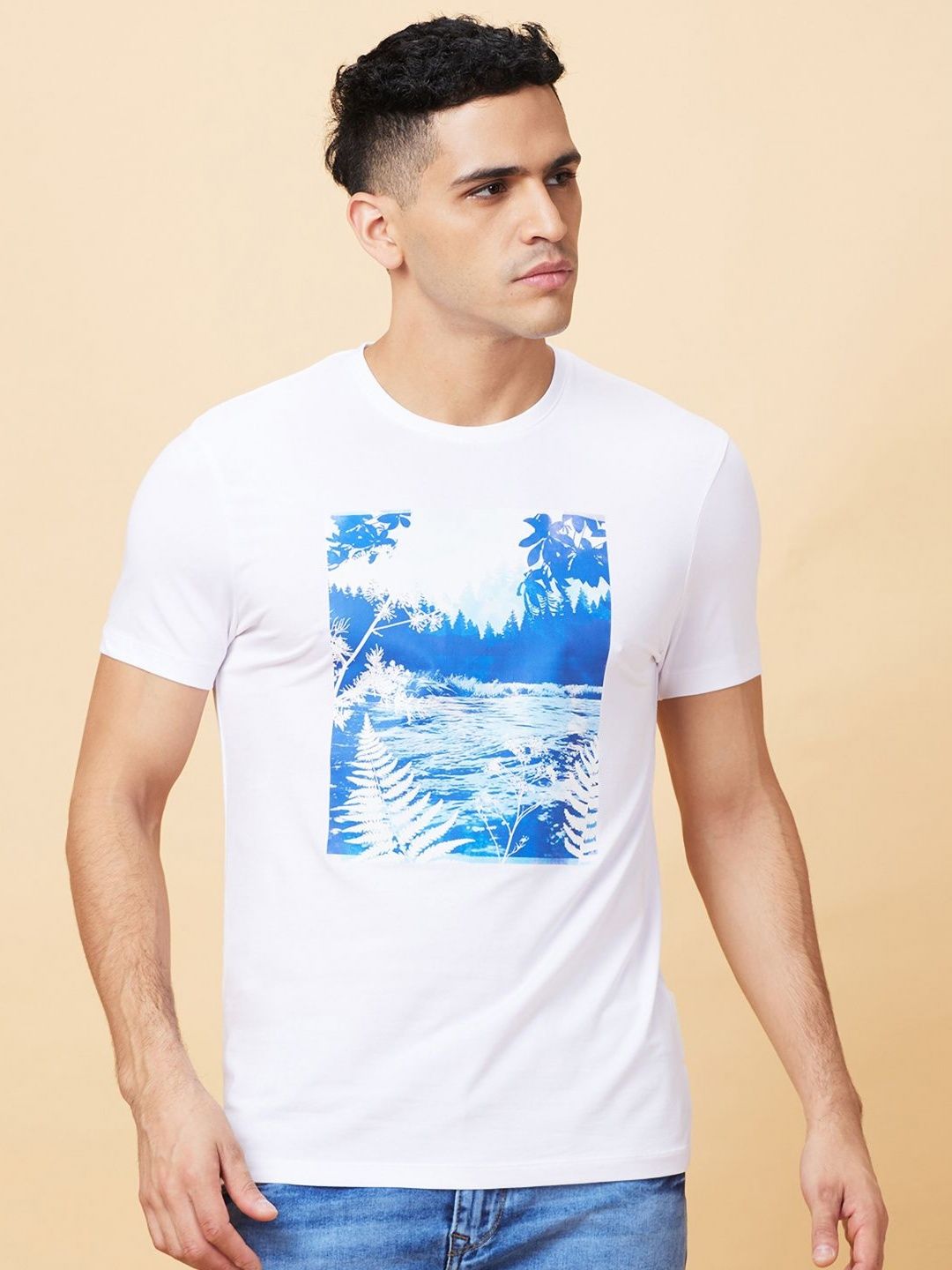 Being Human Men Floral Printed Henley Neck Tropical T-shirt