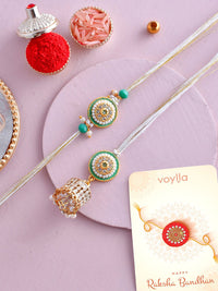 Voylla Set of 2 Pearls And Kundan Details Bhaiya Bhabhi Rakhi