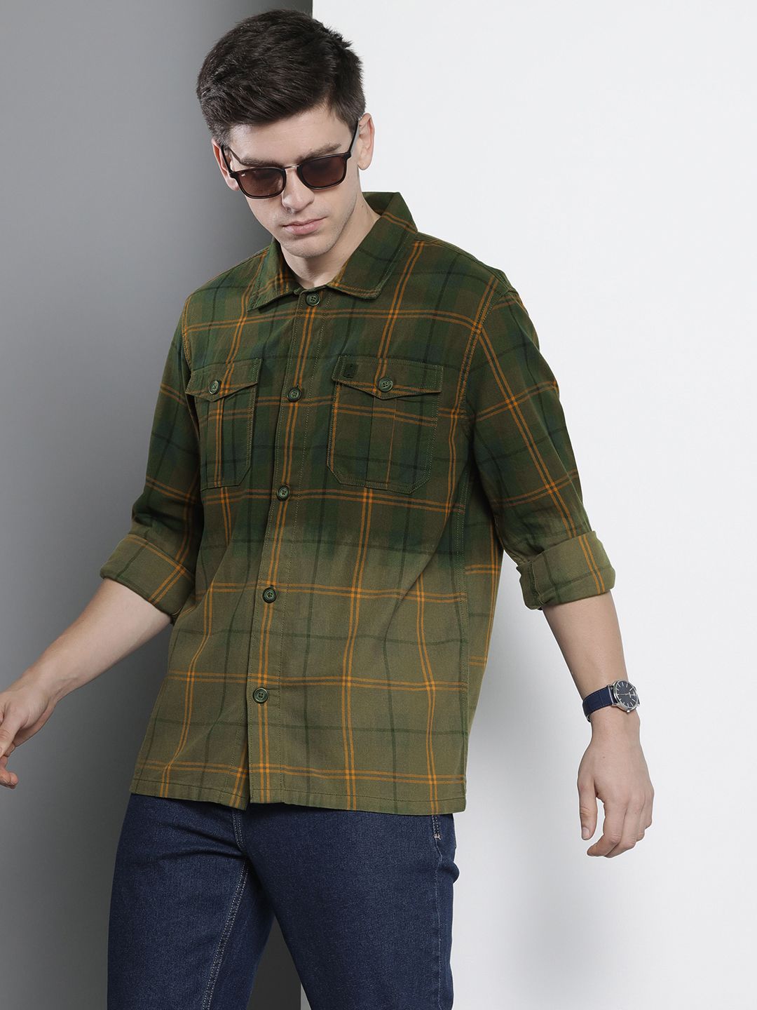 The Indian Garage Co Men Windowpane Checked Casual Shirt