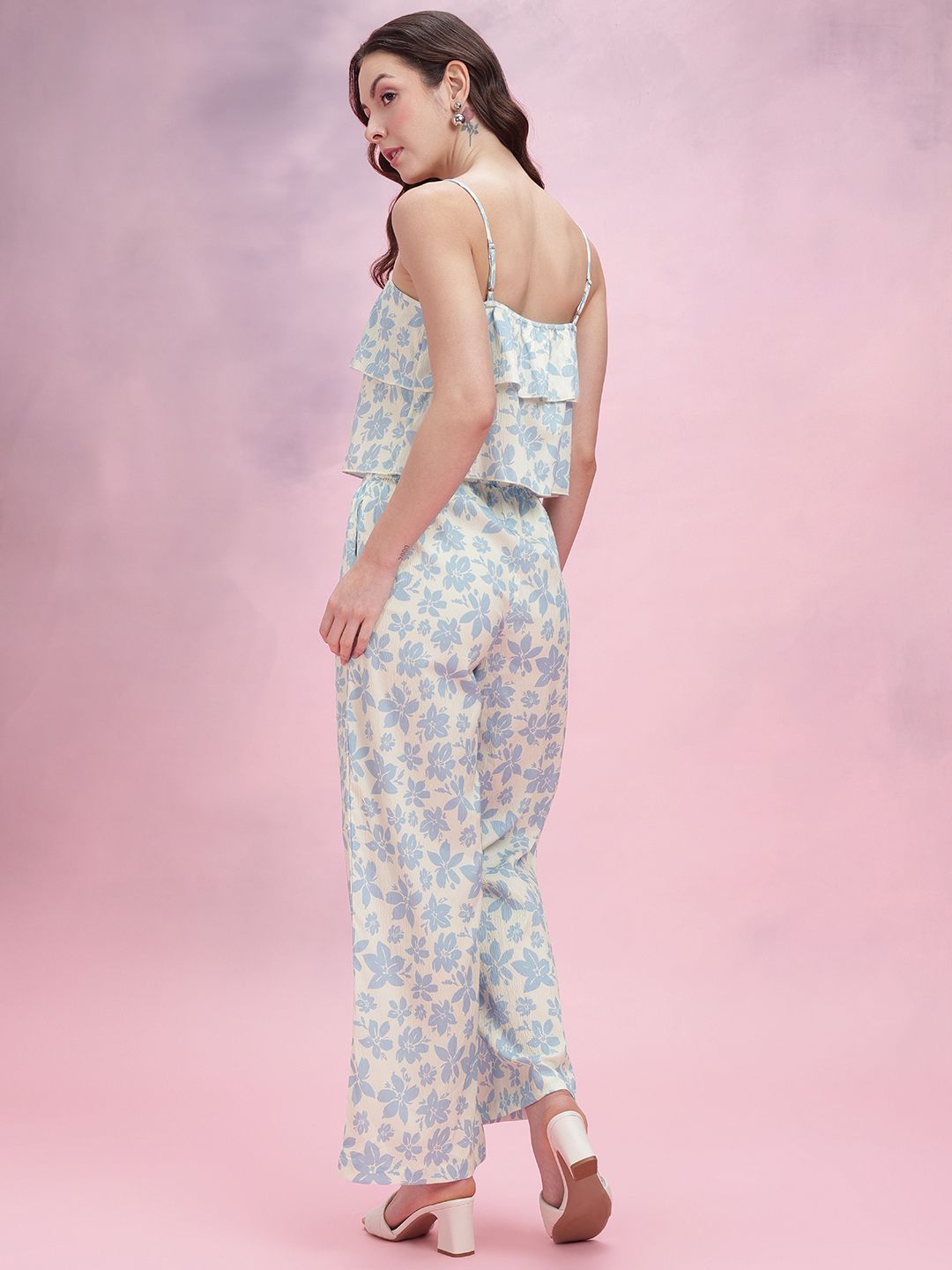 DressBerry Printed Ruffle Detail Sleeveless Top With Trousers Co-Ord Set