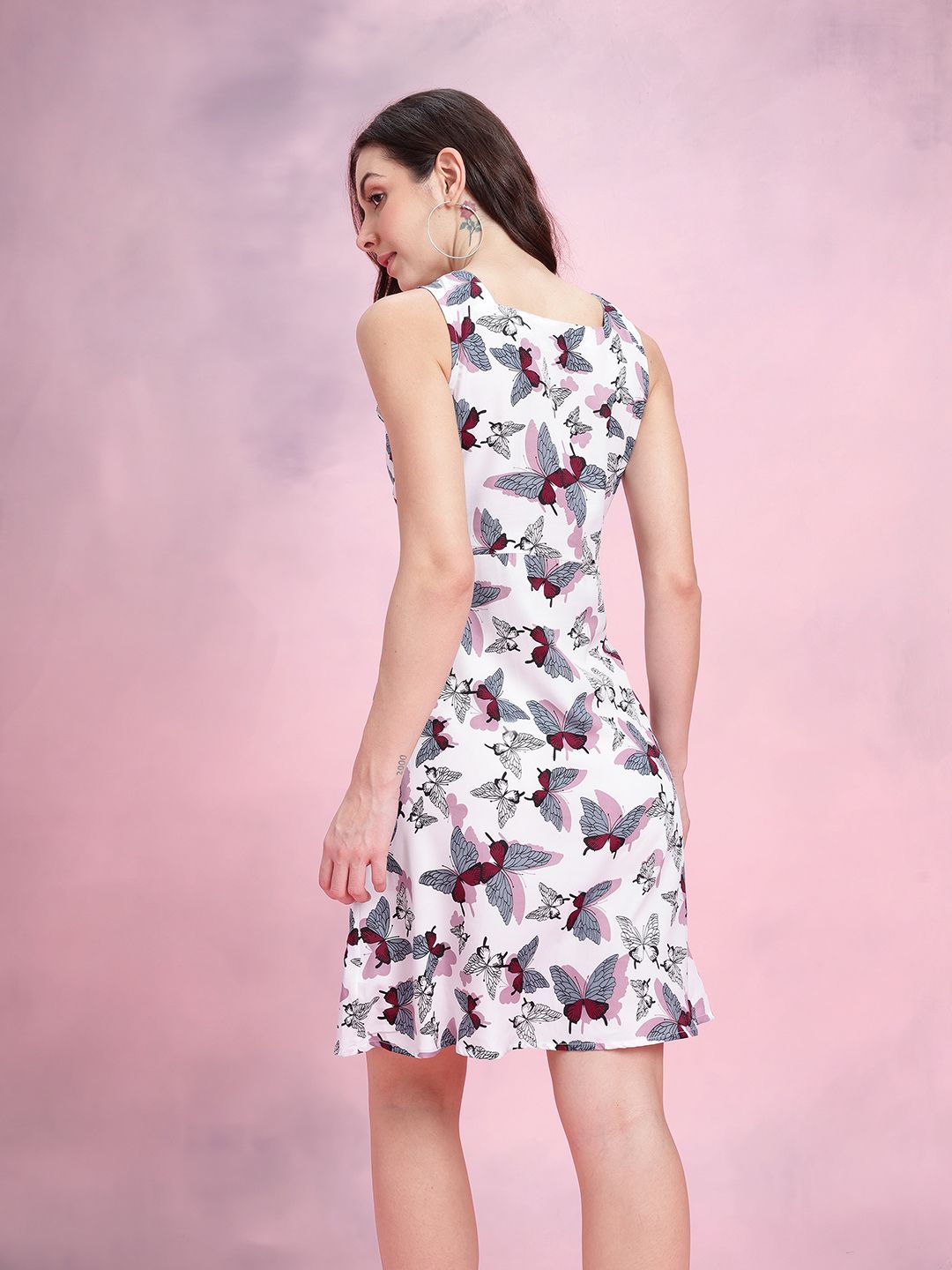 DressBerry Butterfly Printed Square Neck A-Line Dress