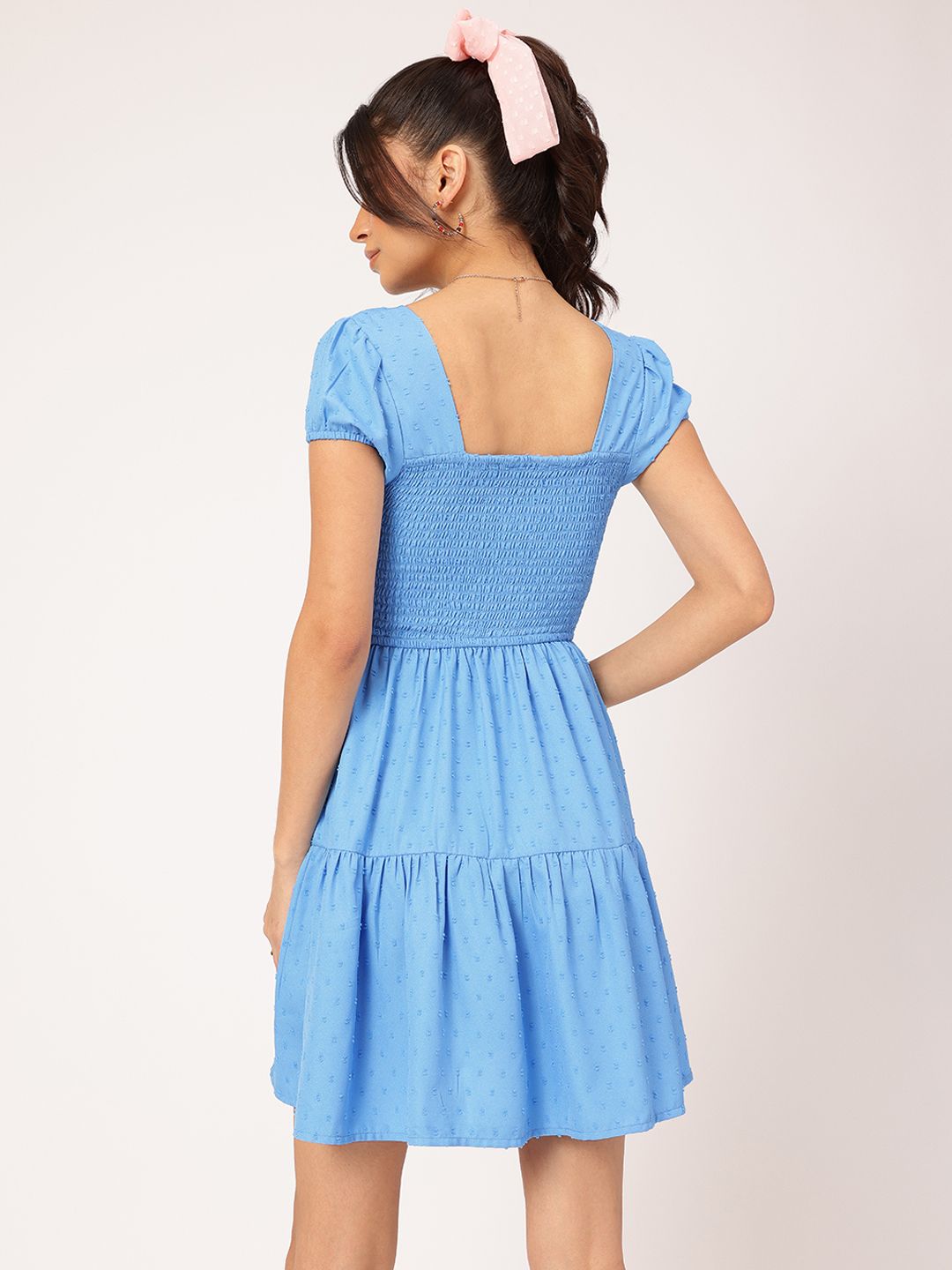 DressBerry Cute Femme Textured Tiered Smocked Mini Dress