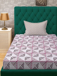 Myntra Elegant Homes Pink & White Geometric 400 TC Single Bedsheet with 1 Pillow Covers