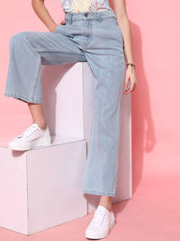 STREET 9 Women Blue Hottie Wide Leg High-Rise Low Distress Jeans