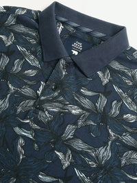 THE BEAR HOUSE Men Abstract Printed Slim Fit Cotton Polo T-shirt