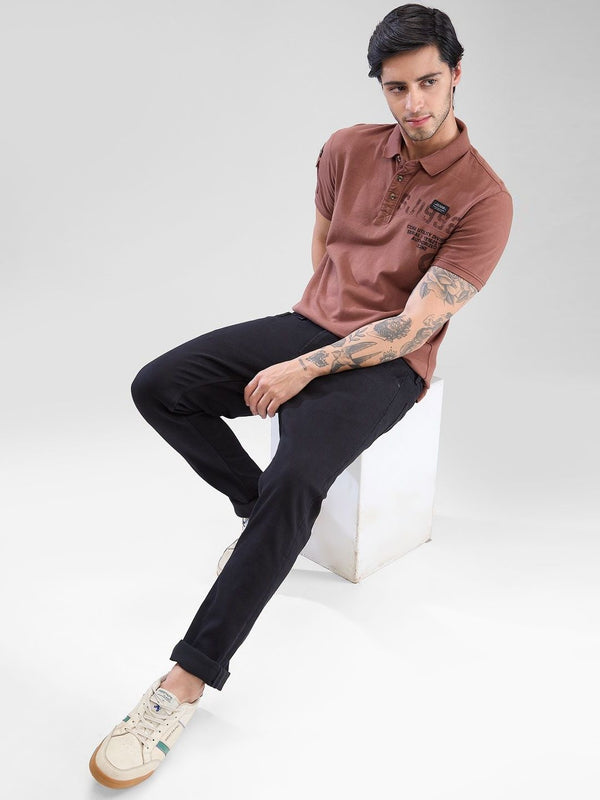 SPYKAR Men Typography Printed Polo Collar Pure Cotton Slim Fit T-shirt