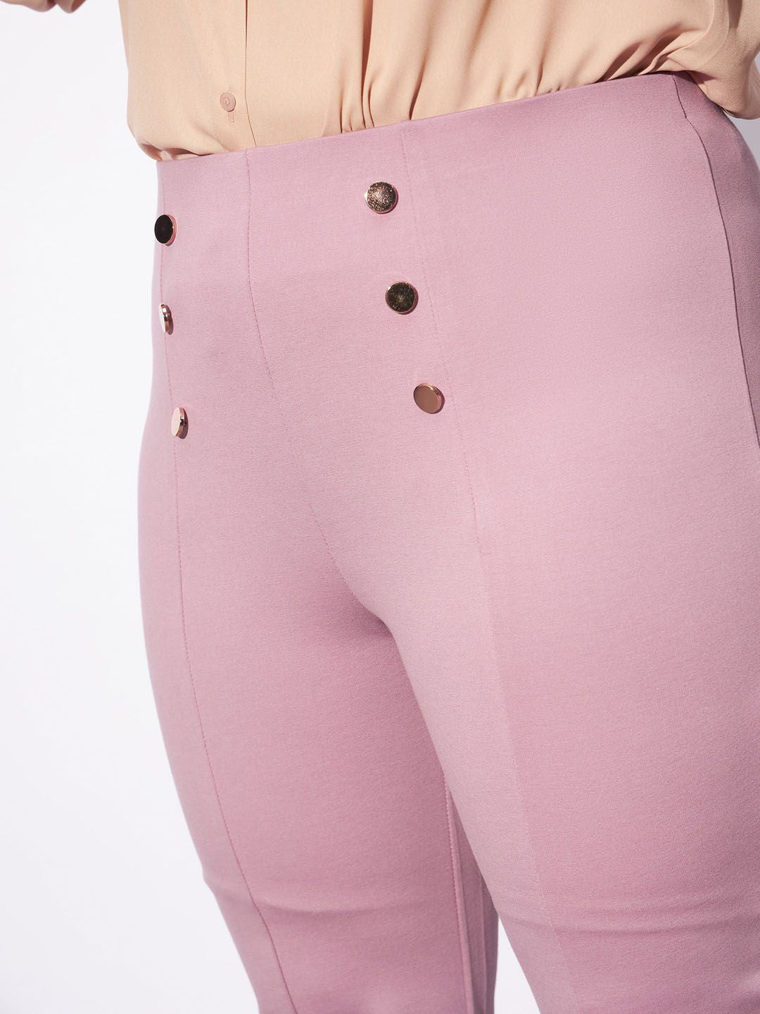 SASSAFRAS Curve Women Plus Size Pink Flared High-Rise Bootcut Trousers