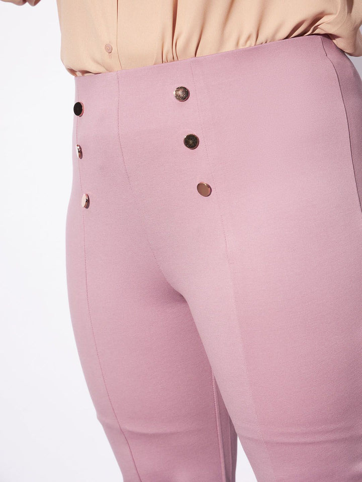 SASSAFRAS Curve Women Plus Size Pink Flared High-Rise Bootcut Trousers