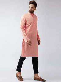SOJANYA Men Peach-Coloured Woven Design Straight Kurta