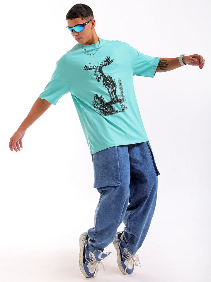 The Indian Garage Co Men Pure Cotton Graphic Printed Oversized Round Neck T-shirt