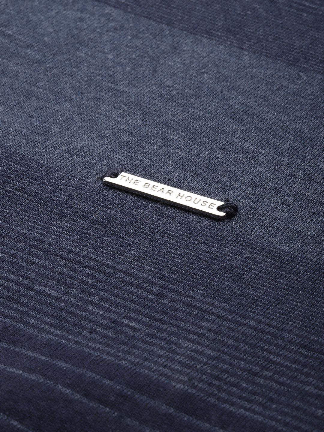 THE BEAR HOUSE Men Navy Blue & White Striped Polo Collar Slim Fit T-shirt