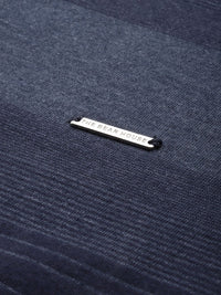 THE BEAR HOUSE Men Navy Blue & White Striped Polo Collar Slim Fit T-shirt