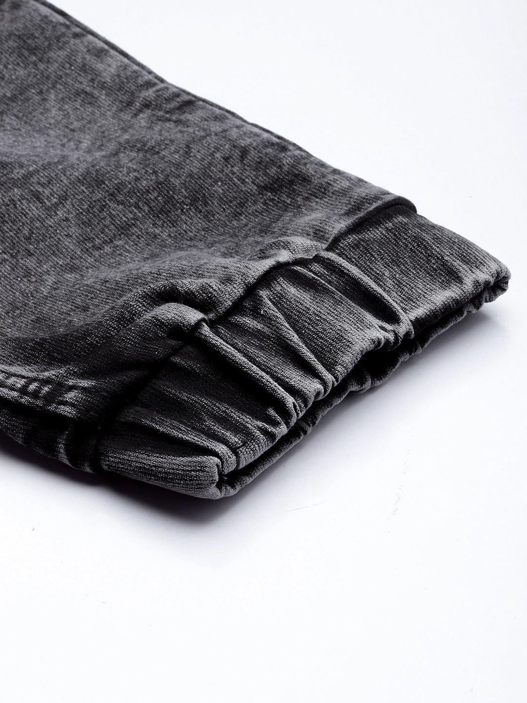 The Indian Garage Co Men Black Jean Slim Fit Heavy Fade Cuffed Hem Patch Work Jeans