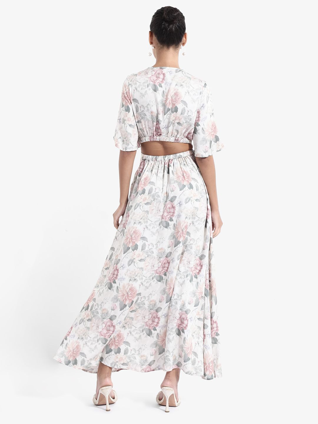 Rareism Cetak bunga cetak lengan baju maxi maxi