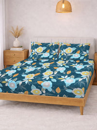 KLOTTHE Blue Floral Printed 300 TC Cadar King