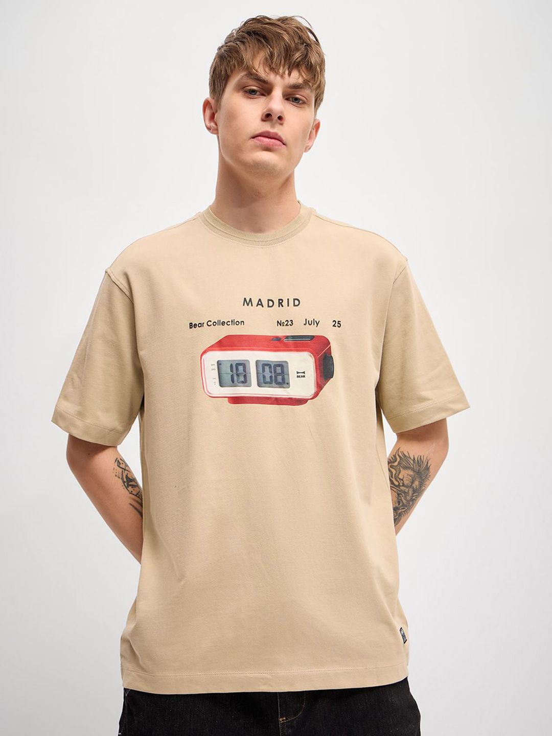 THE BEAR HOUSE Men Graphic Printed Round Neck Pure Cotton Oversized T-shirt