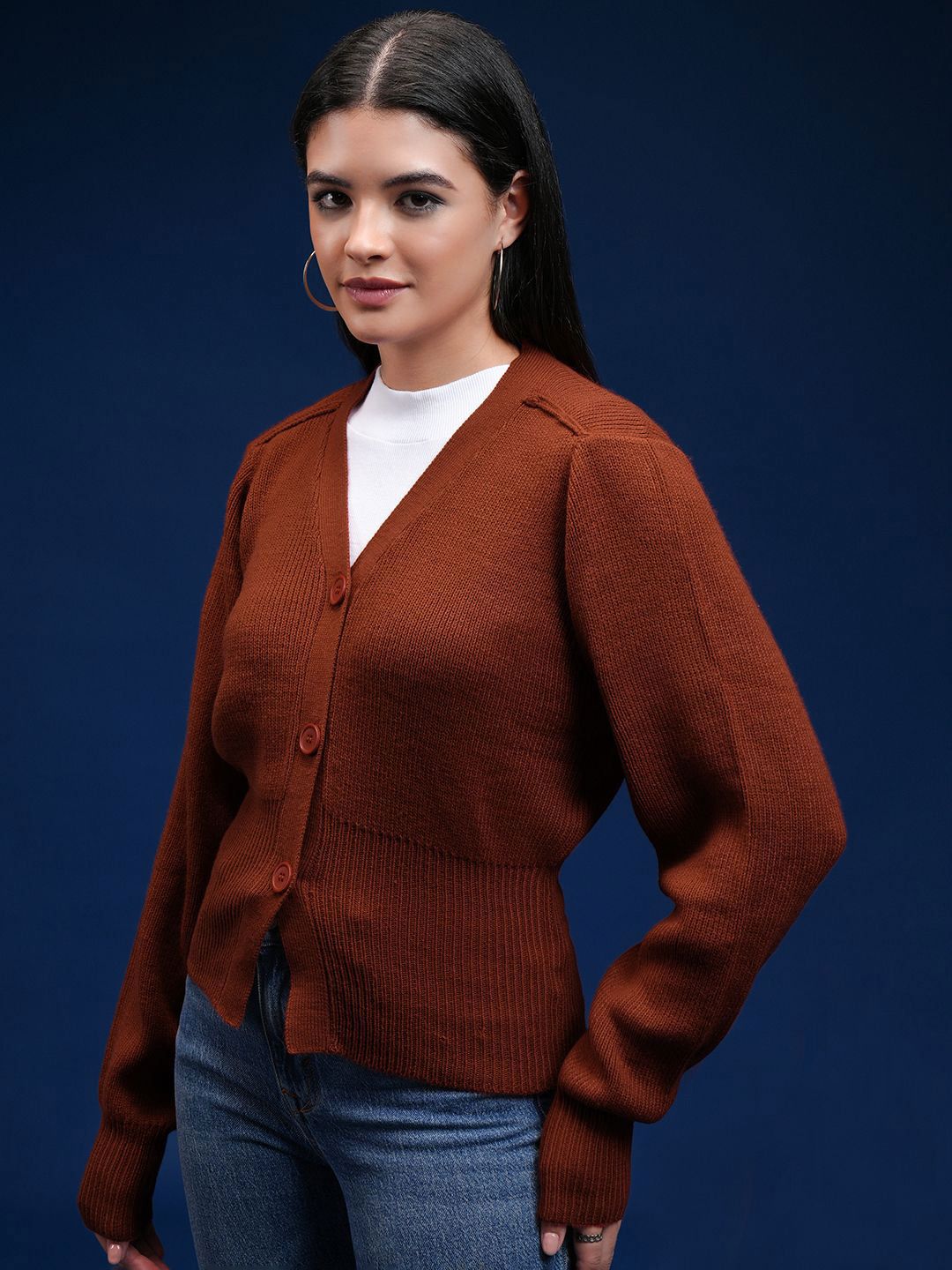 Tokyo Talkies Women V - Neck Cardigan Sweater
