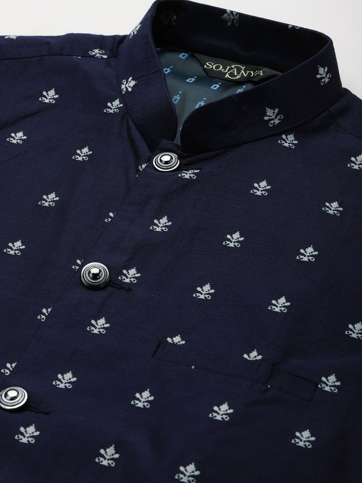 SOJANYA Men Golden & Navy Blue Kurta with Churidar