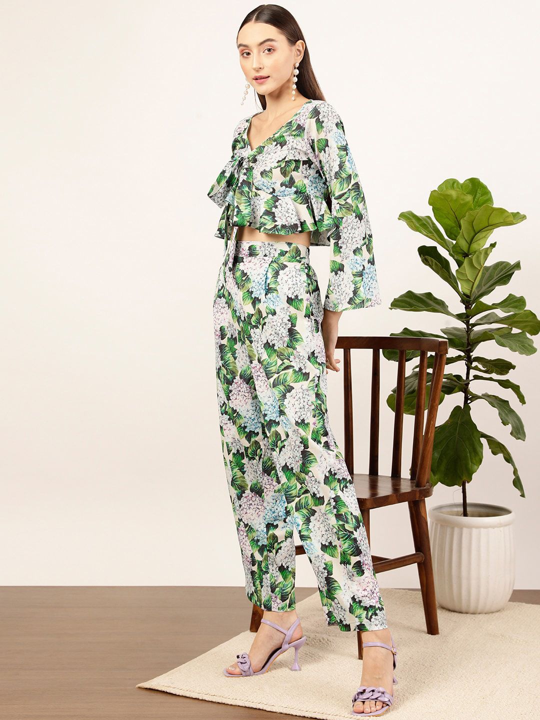 STREET 9 Green Floral Printed Top & Palazzos