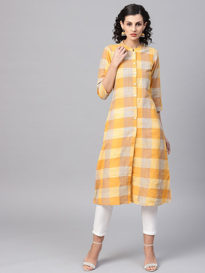 SOJANYA Women Yellow Checked A-Line Kurta