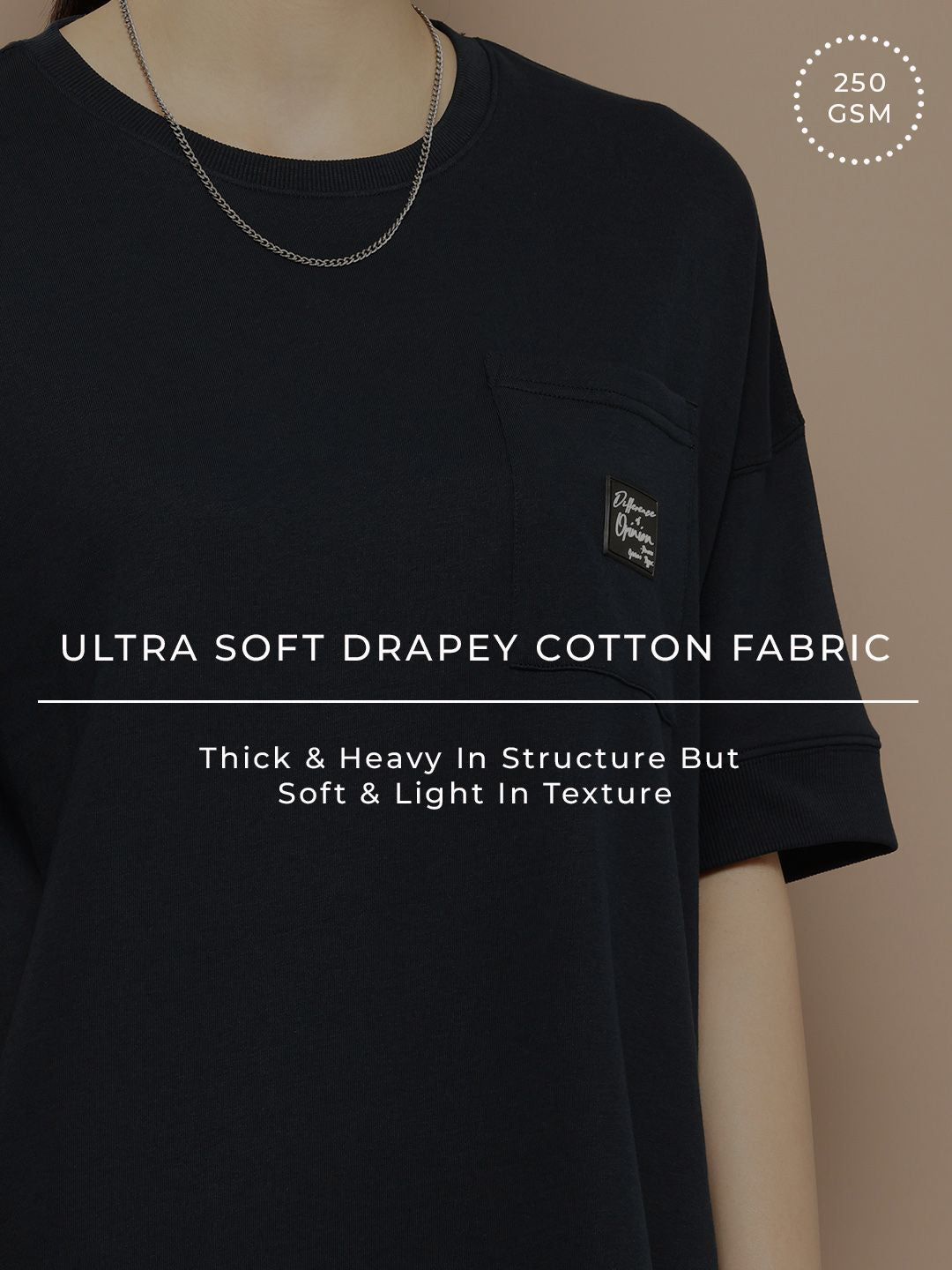 Difference of Opinion Women Oversized Drop Shoulder Ultra Soft Drapey Cotton T-Shirt