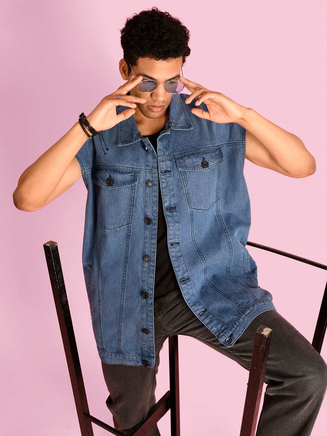 Bene Kleed Men Solid Pure Cotton Oversized Denim Jacket
