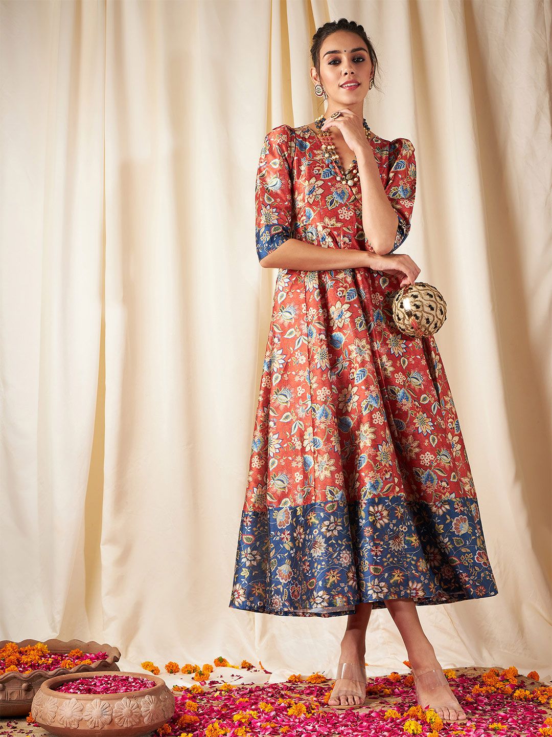 Shae by SASSAFRAS Orange & Blue Floral Maxi Dress