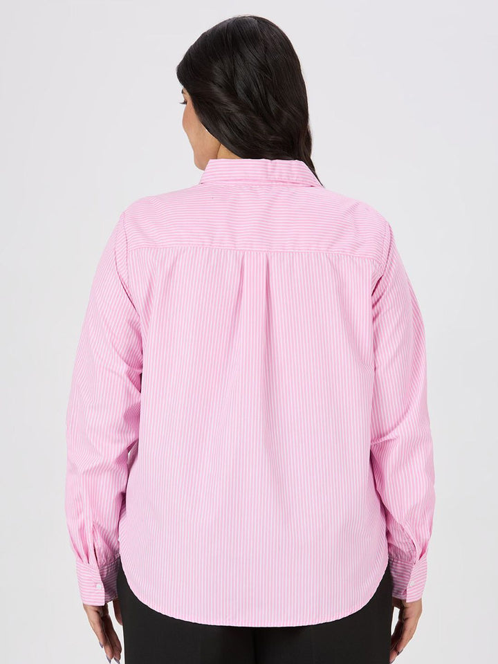 Gaya Quotient Plus Size Striped Spread Collar Smart Formal Shirt