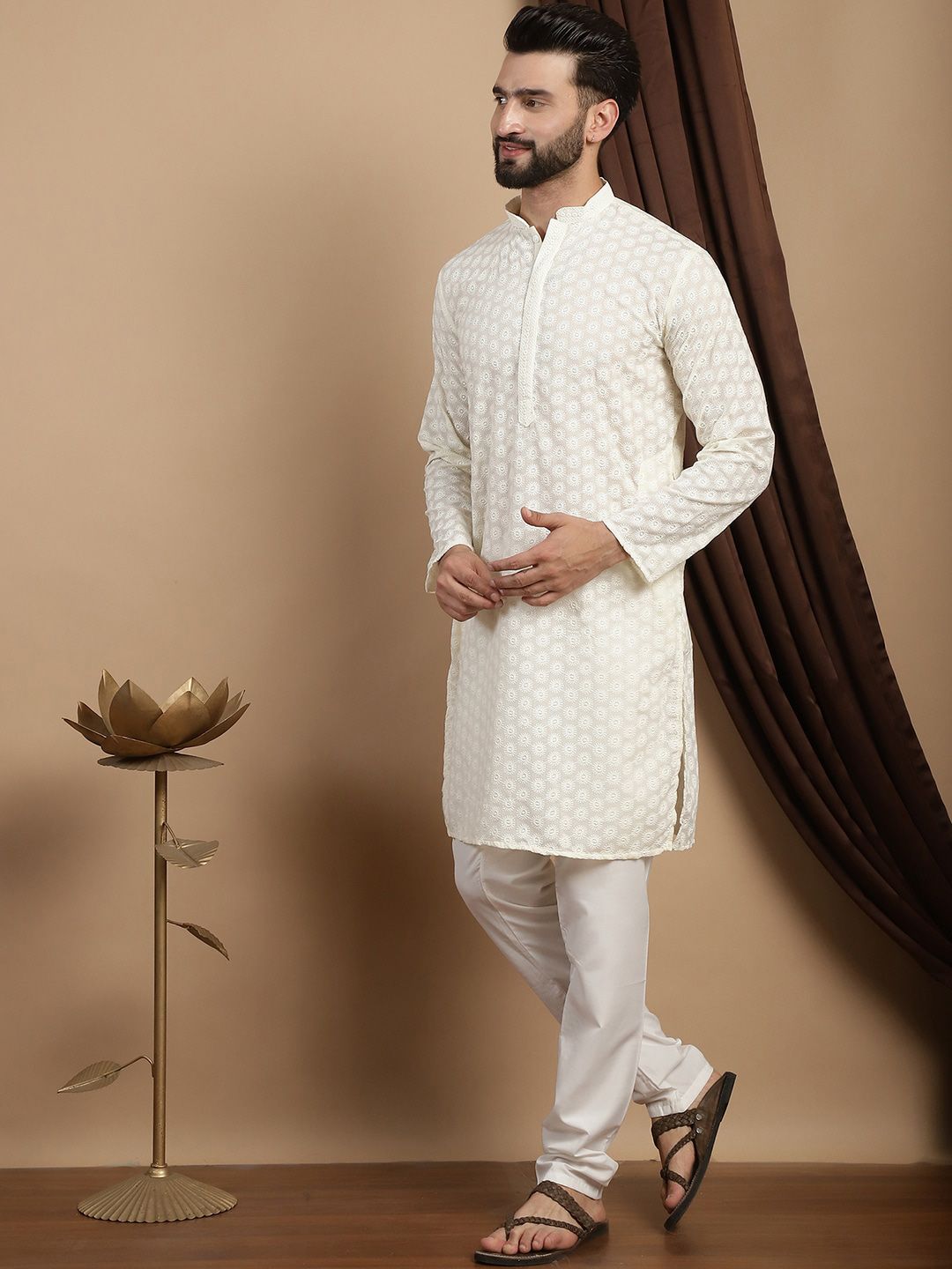 Anouk Ethnic Motifs Embroidered Regular Pure Cotton Straight Kurta With Churidar