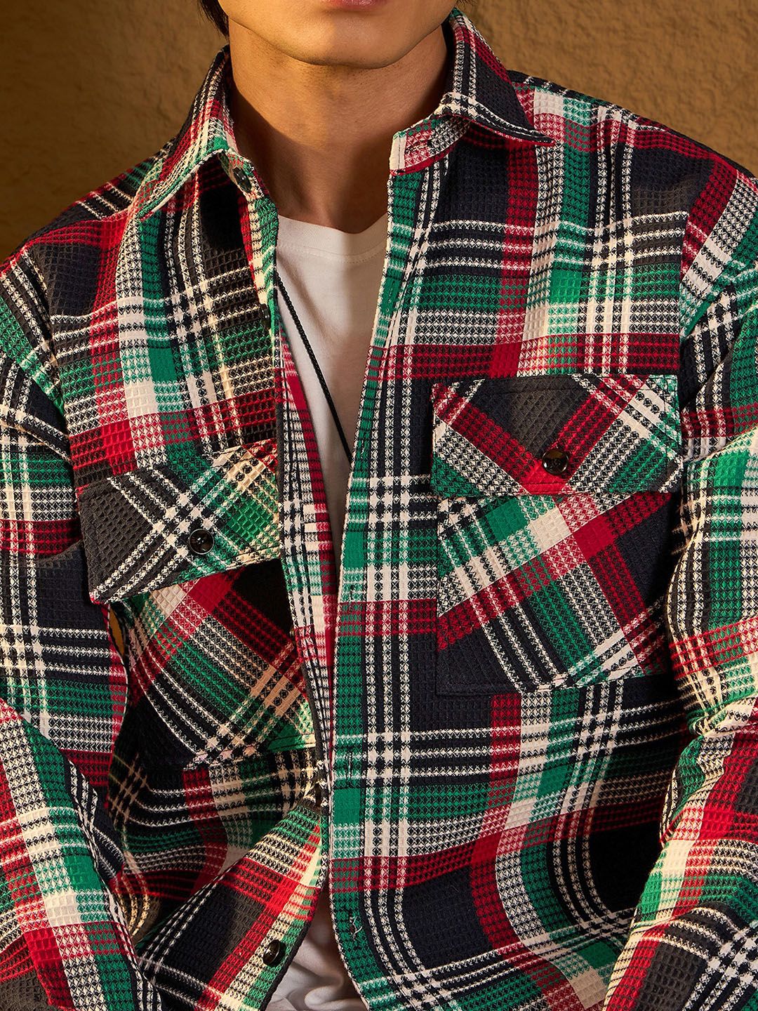 DENNISON Men Double Pocket Drop Shoulder Oversized Cotton Checked Shacket