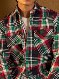 DENNISON Men Double Pocket Drop Shoulder Oversized Cotton Checked Shacket