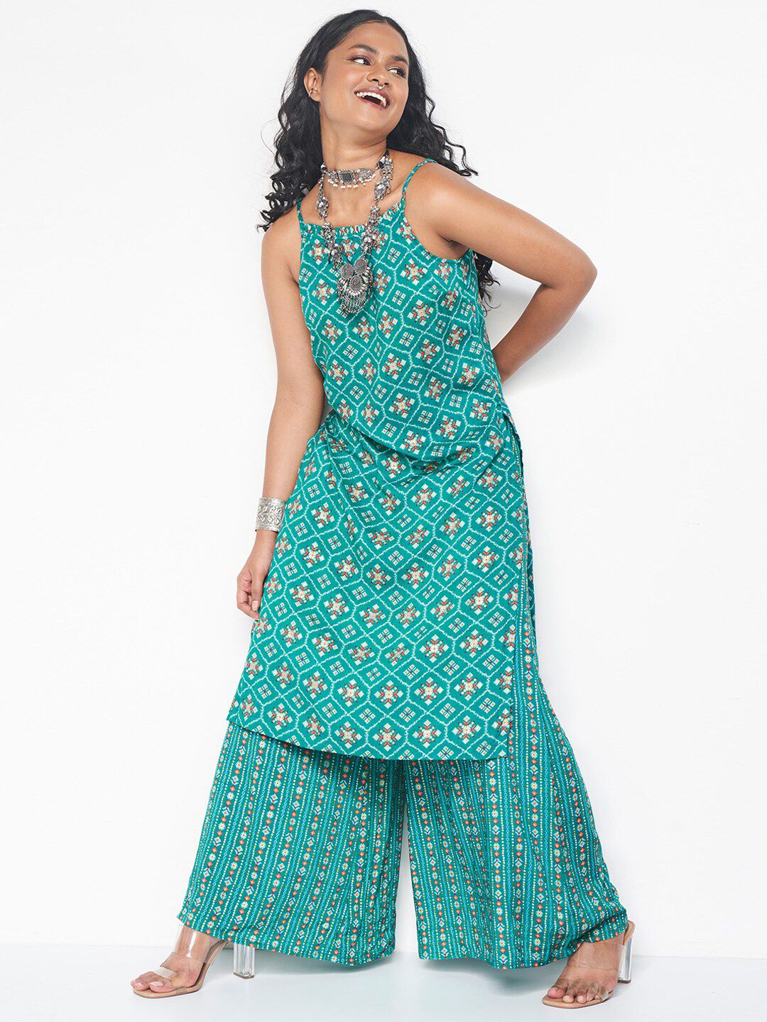 Global Desi Floral Printed Regular Kurta with Palazzos