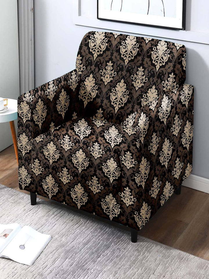 Sarung Sofa Satu Tempat Duduk Bercetak Cortina Hitam &amp; Kelabu