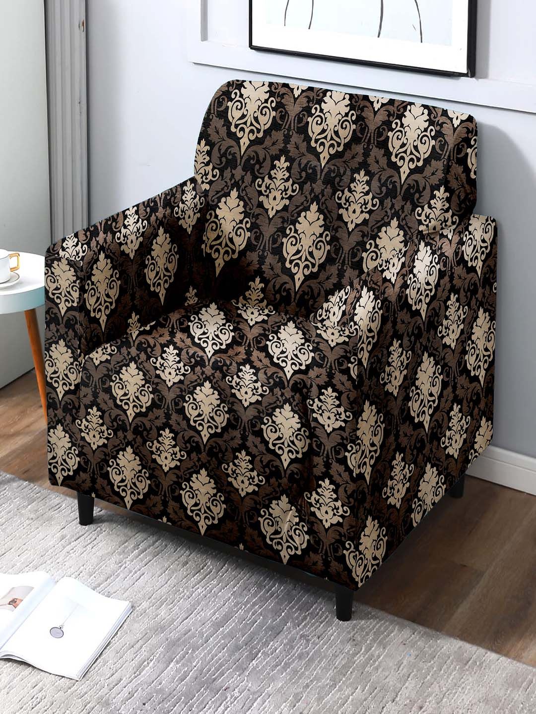 Sarung Sofa Satu Tempat Duduk Bercetak Cortina Hitam &amp; Kelabu