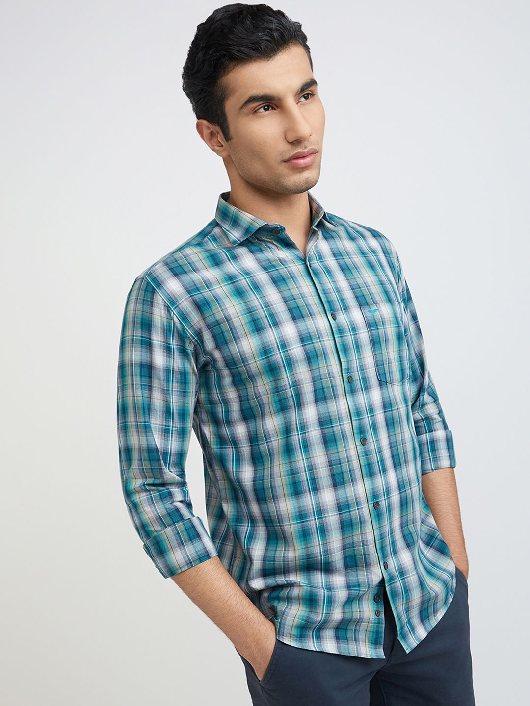 Park Avenue Men Tartan Checked Slim Fit Pure Cotton Formal Shirt