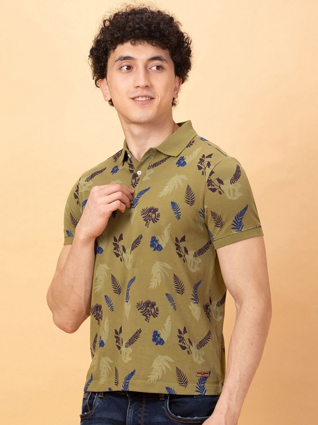 Being Human Men Floral Printed Polo Collar Applique T-shirt